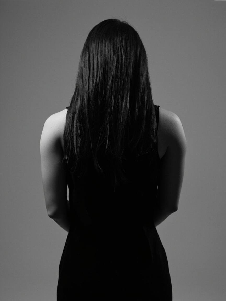 Avant : cheveux longs et plats, vue de dos